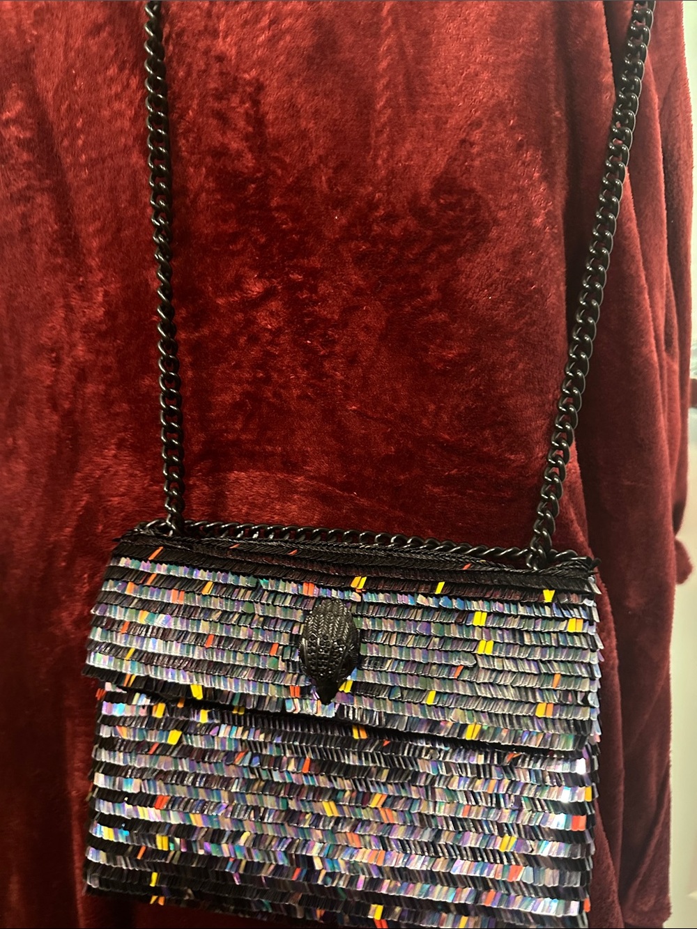 Kurt Geiger Black Sequin Fringe Shoulder Bag with Multi-Color Accents - Picture 5 of 5